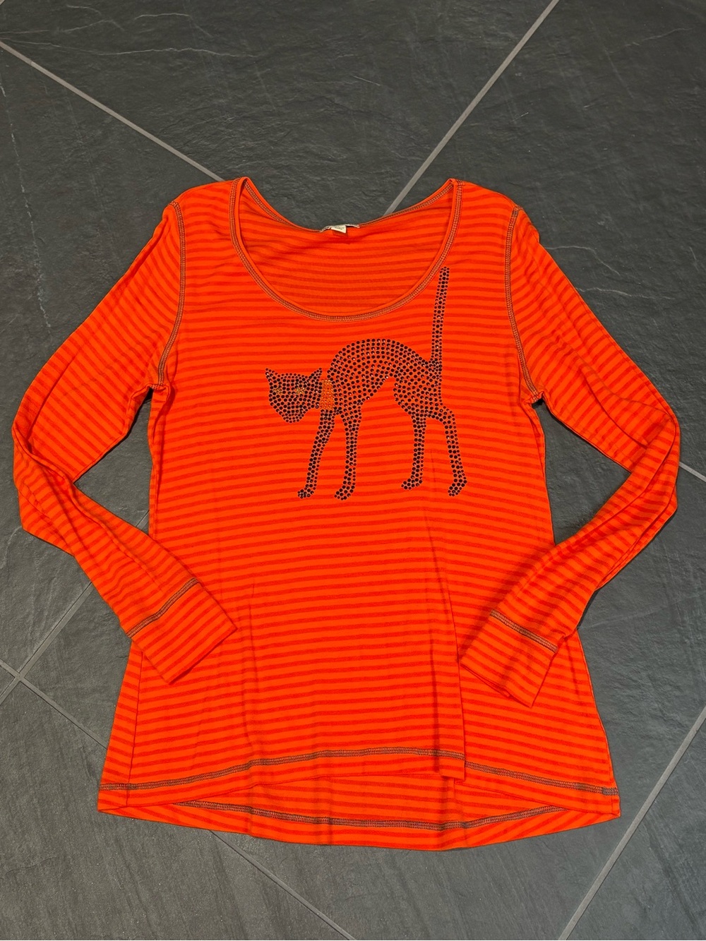 Halloween Sparkle Cat Orange Long Sleeve T-shirt Large